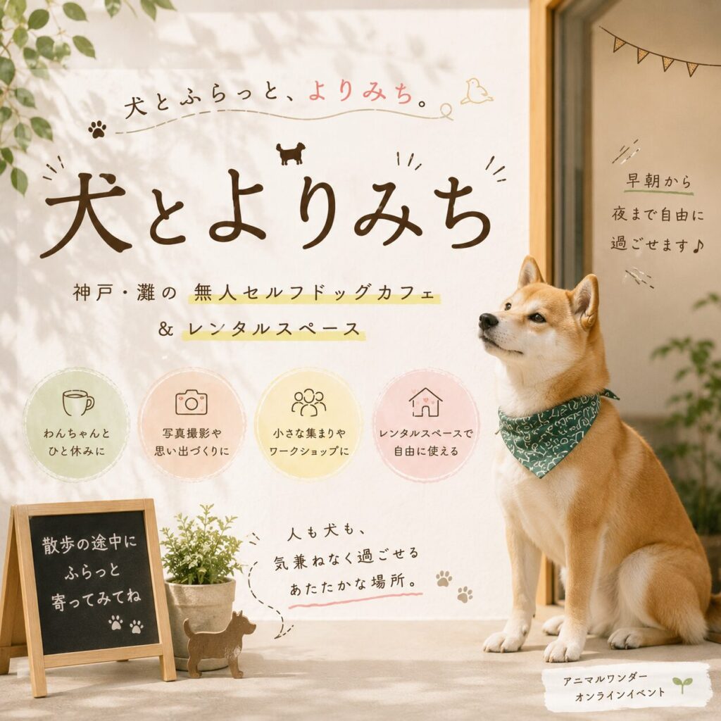 朝5時から利用できる、神戸・灘の無人セルフドッグカフェ「犬とよりみち」